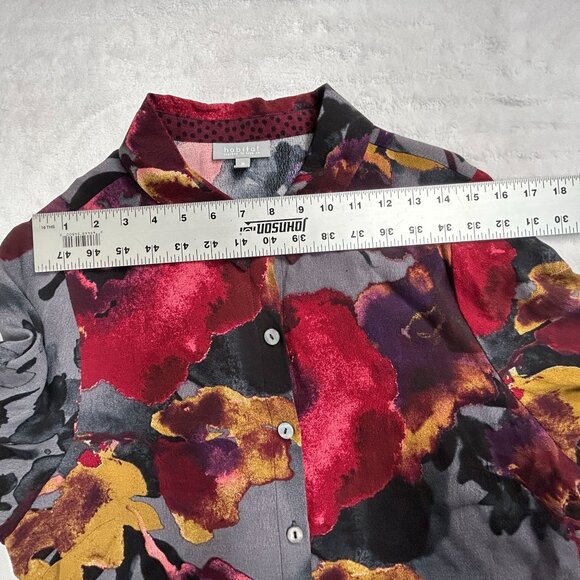 Habitat Womens Abstract Floral Button Down Tunic Top Medium Art To Wear Red Gray - Picture 6 of 8